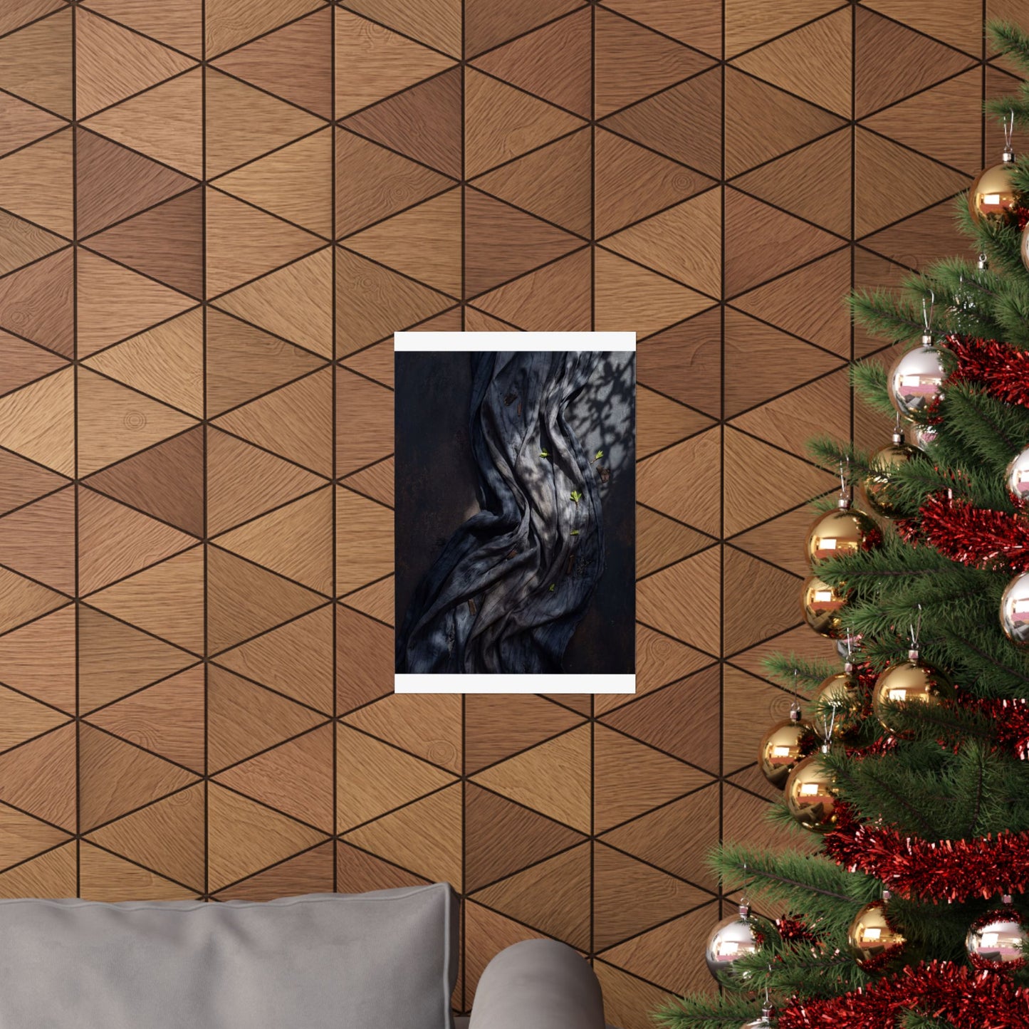 Dark Japandi Silk Drape in Dappled | Dark Texture Wall Art Print