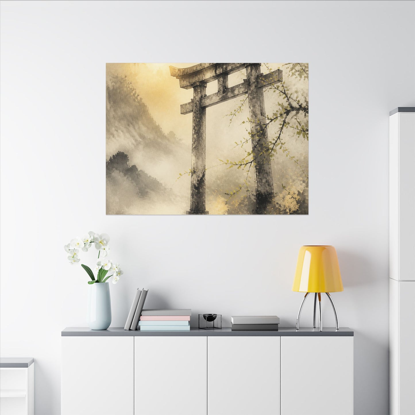Spring Torii Gate Sumi E Canvas Art | Tranquil Decor