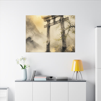 Spring Torii Gate Sumi E Canvas Art | Tranquil Decor