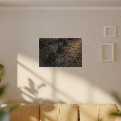 Rock Garden Canvas Art | Autumn Dark Japandi Charcoal Ink Art