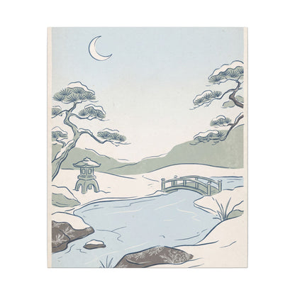 Japandi Moonlit Garden in Moonlight | Minimal Line Canvas Art