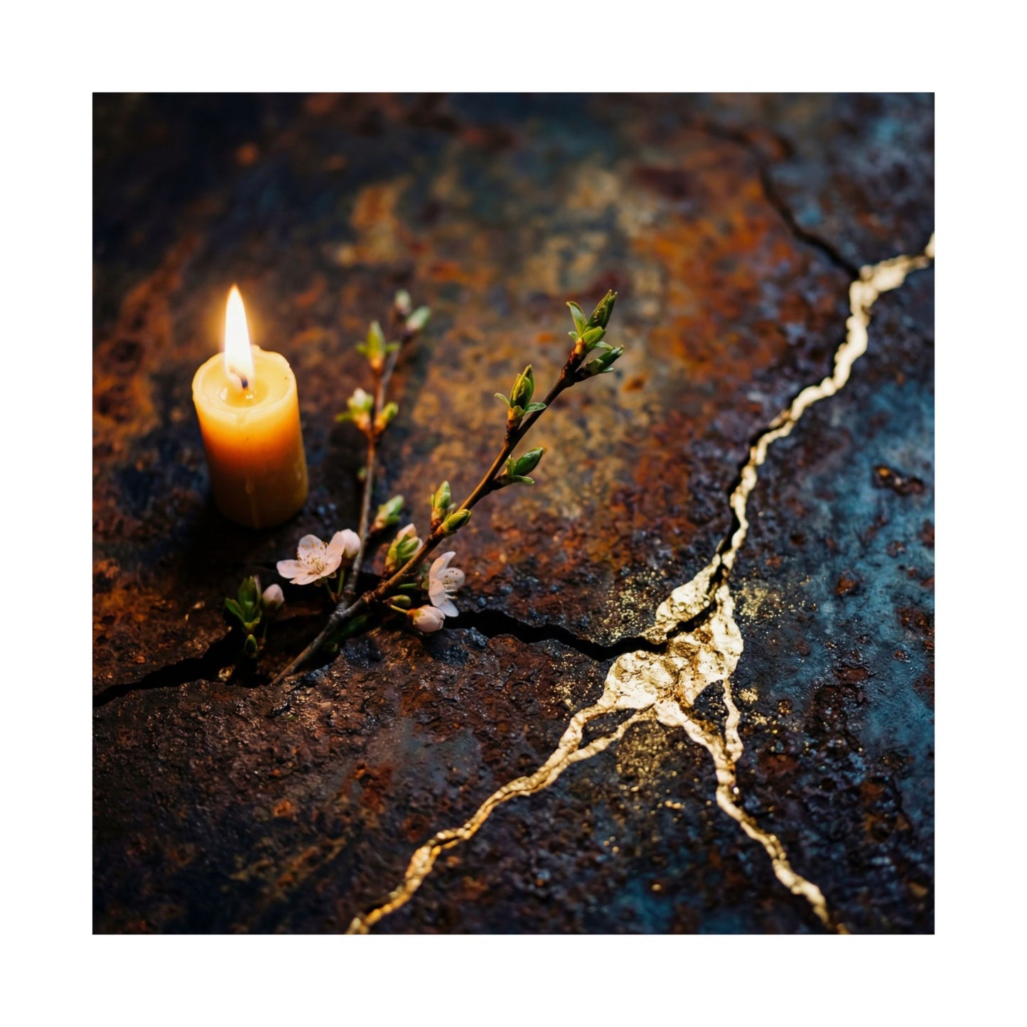 Beautiful Rust Patina Wall Art Print - Gold Repair Kintsugi