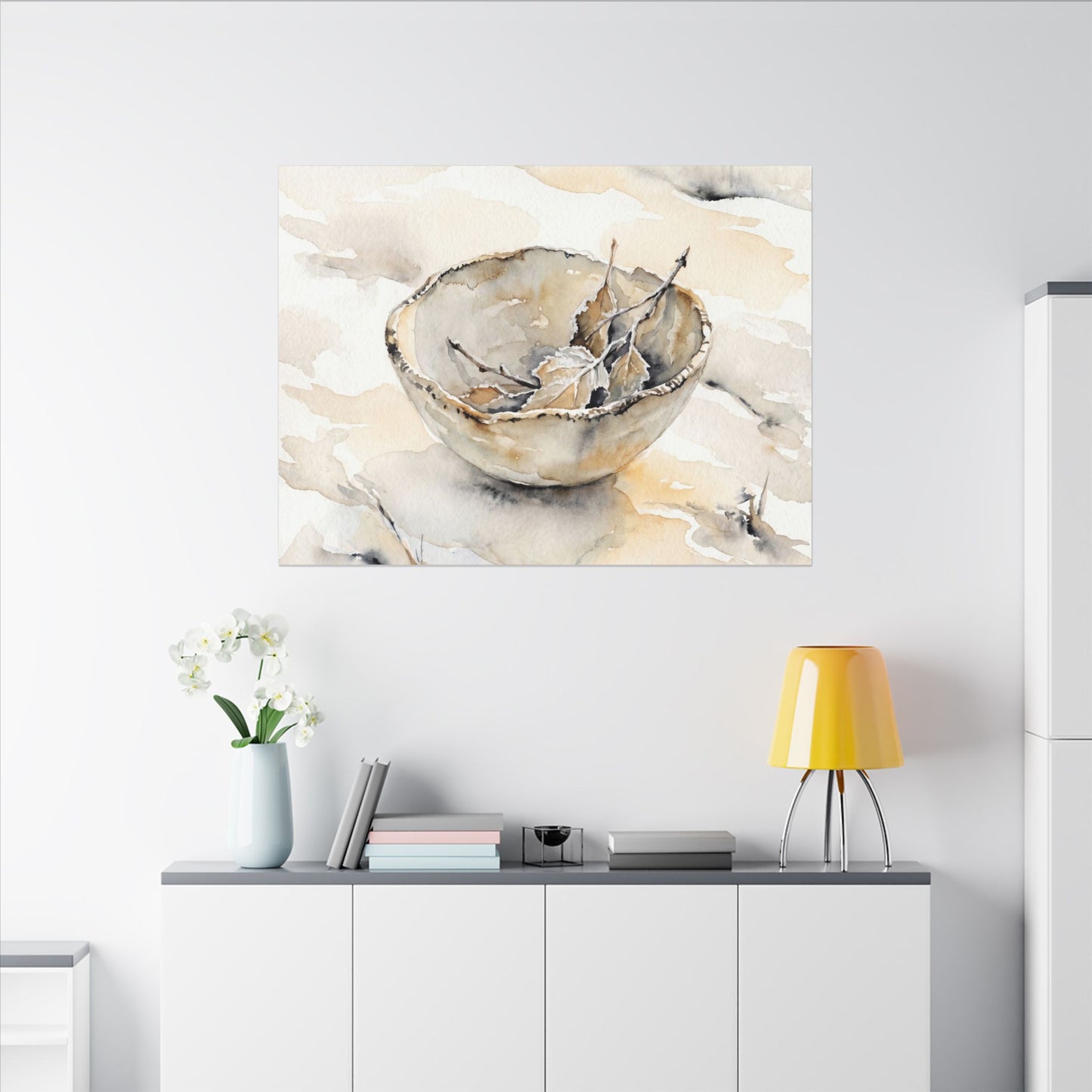 Ceramic Bowl Canvas Art | Winter Japandi Watercolor Art