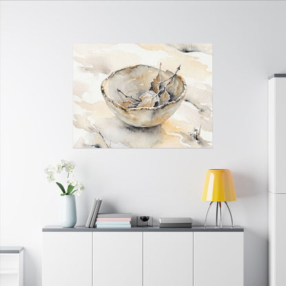 Ceramic Bowl Canvas Art | Winter Japandi Watercolor Art