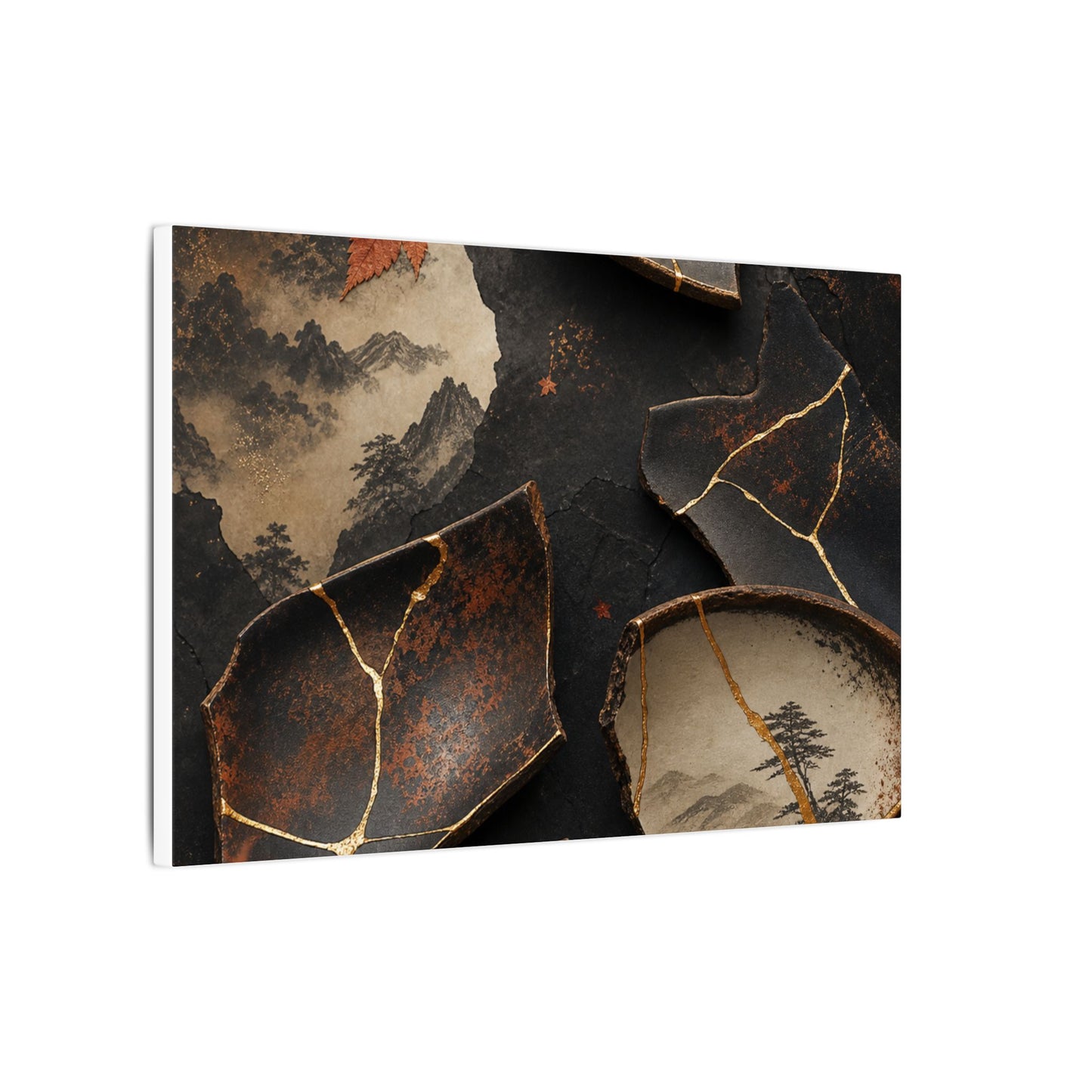 Broken Pottery Gold Vein Canvas Art | Philosophical Kintsugi Art
