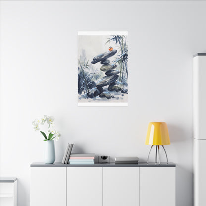 Zen River Stones in Moonlight | Sumi E Canvas Art