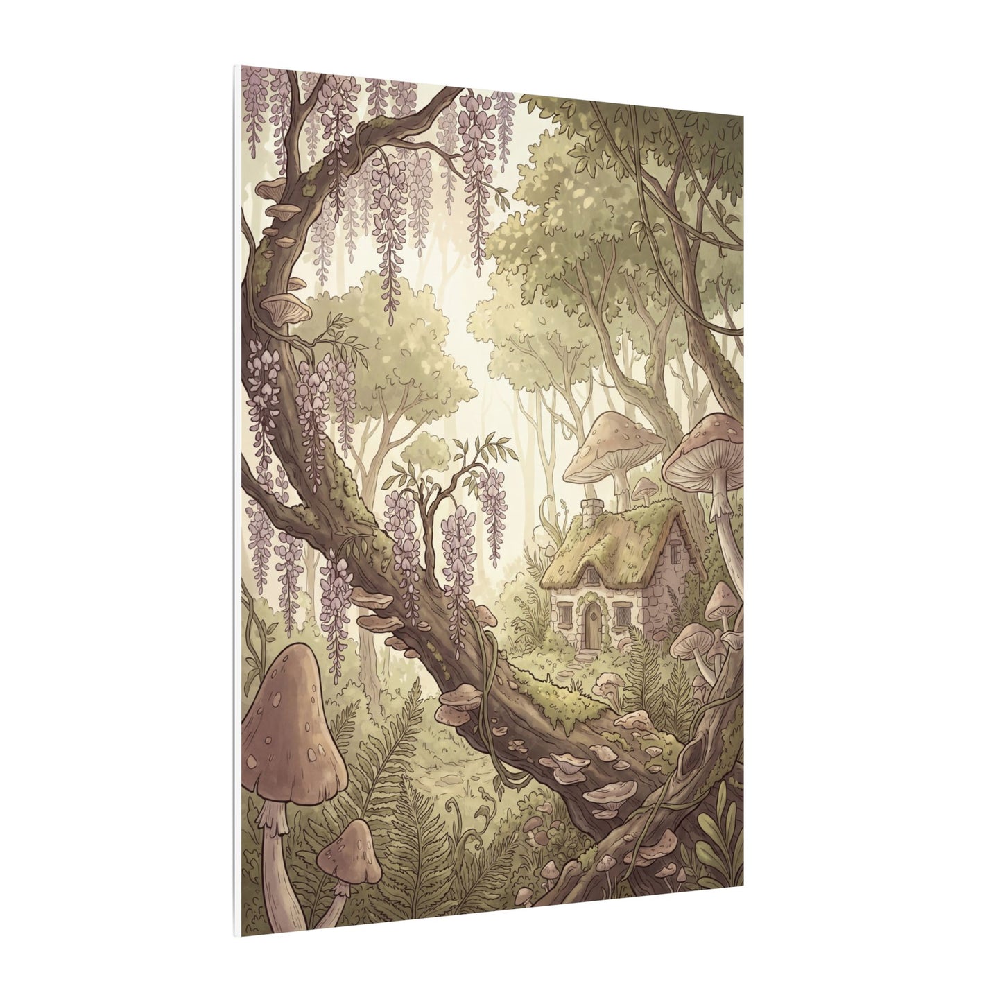 Summer Wisteria Mushroom Illustration Canvas Art | Enchanting Decor