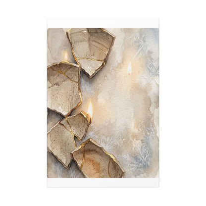 Broken Pottery Winter Canvas Art | Japandi Warm Design