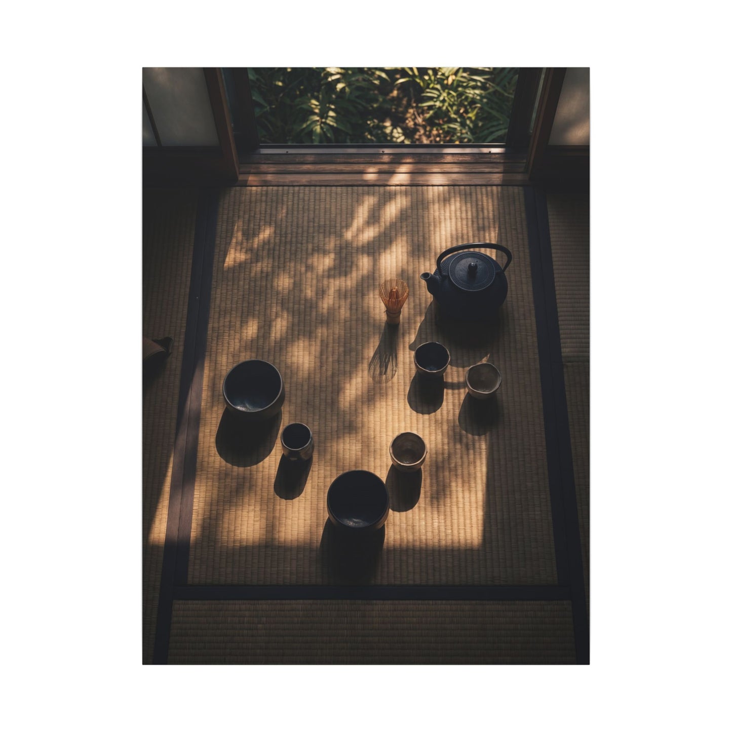 Shibui Tea Ceremony Canvas Art - Dark Japandi Shadow Zen