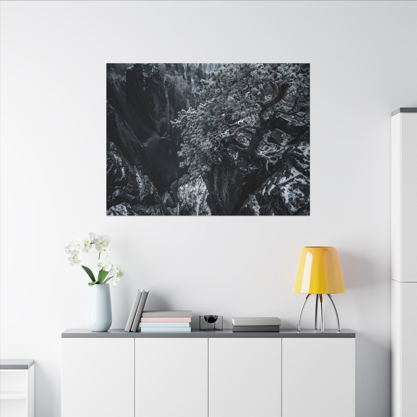 Dark Japandi Pine Tree in Dappled | Dark Texture Canvas Art