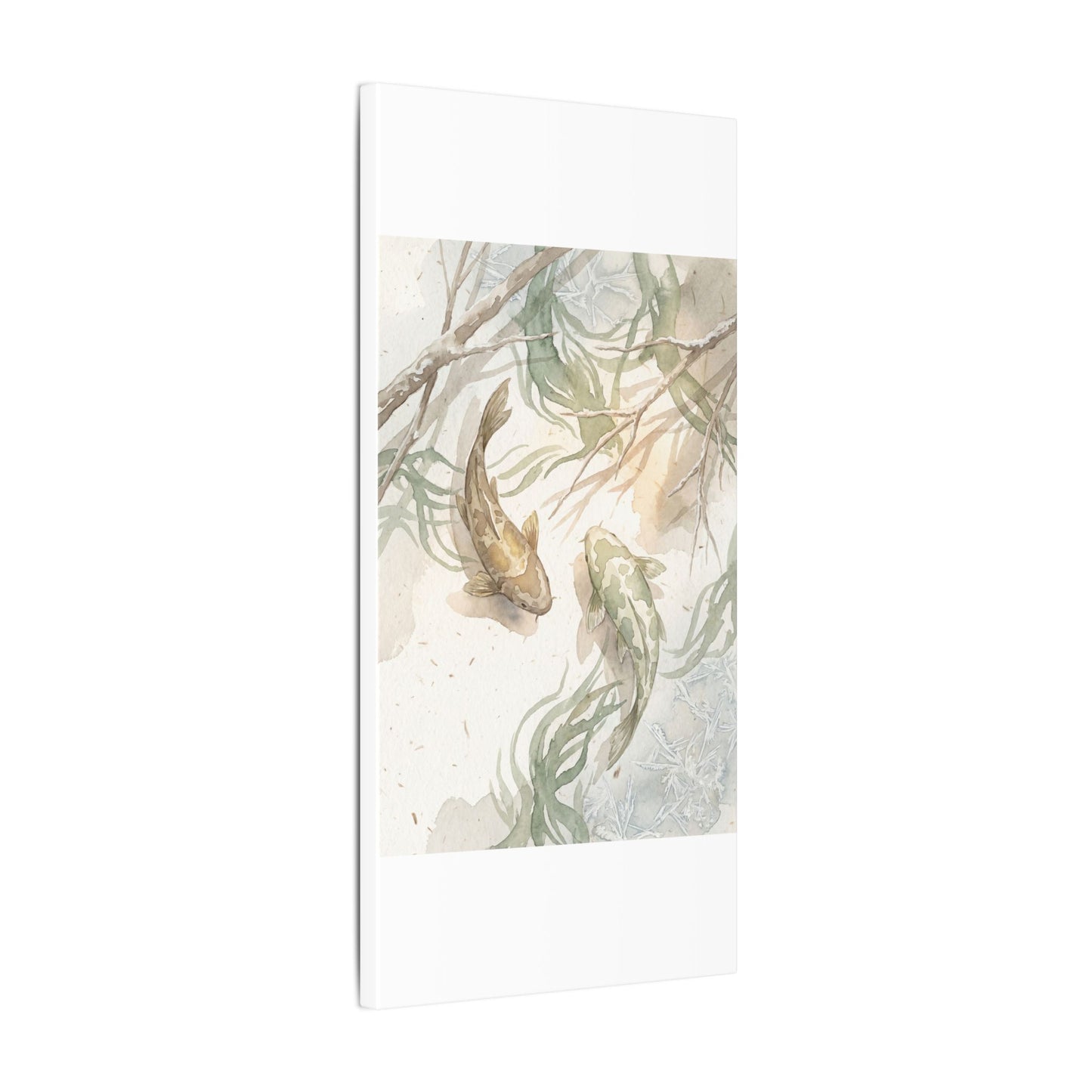 Koi Pond Canvas Art | Winter Japandi Watercolor Art