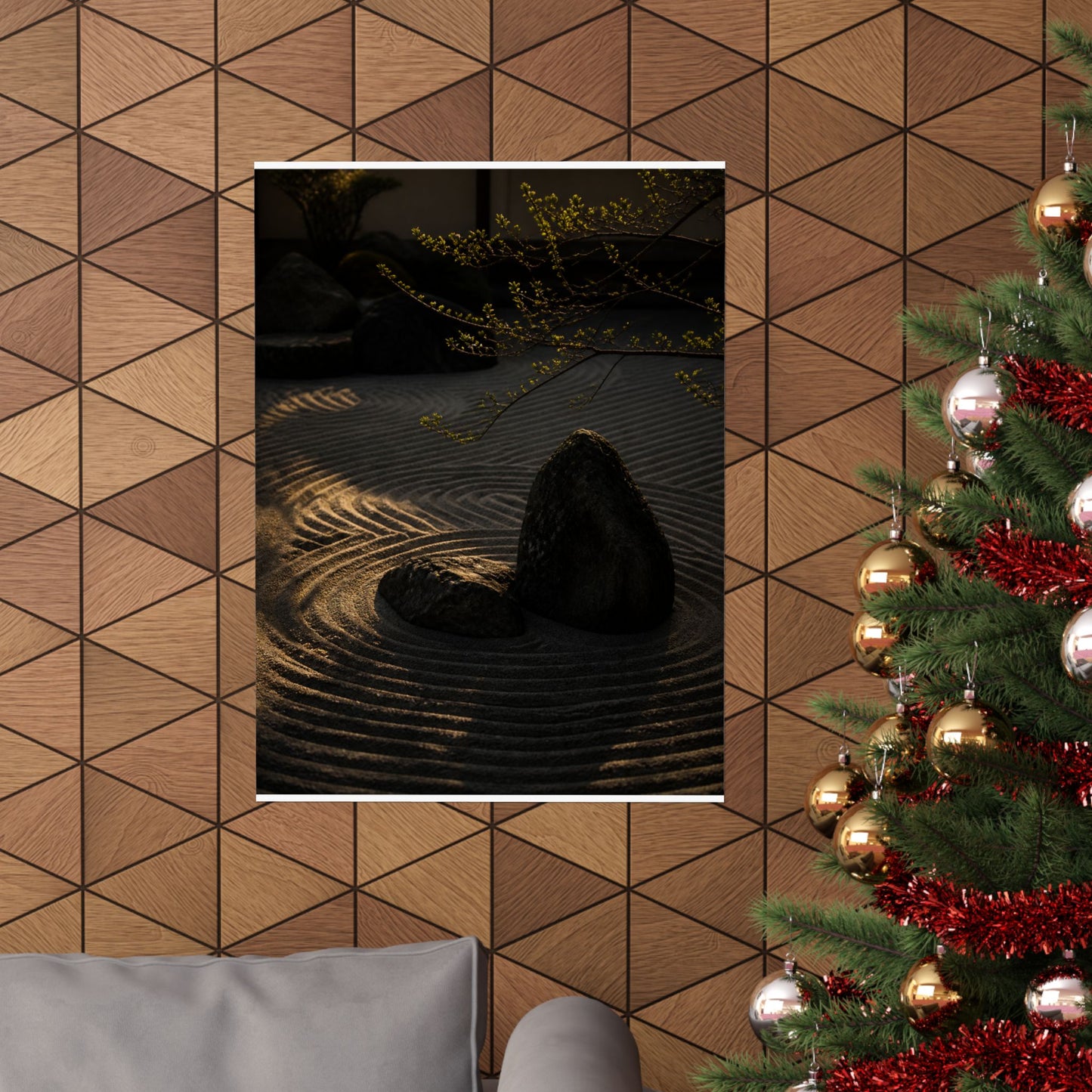 Golden Hour Rock Garden Wall Art Print - Dark Japandi Ma