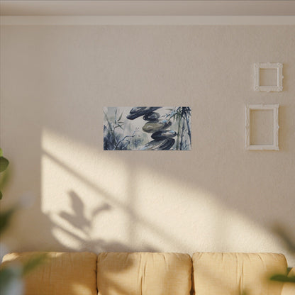 Zen River Stones in Moonlight | Sumi E Canvas Art