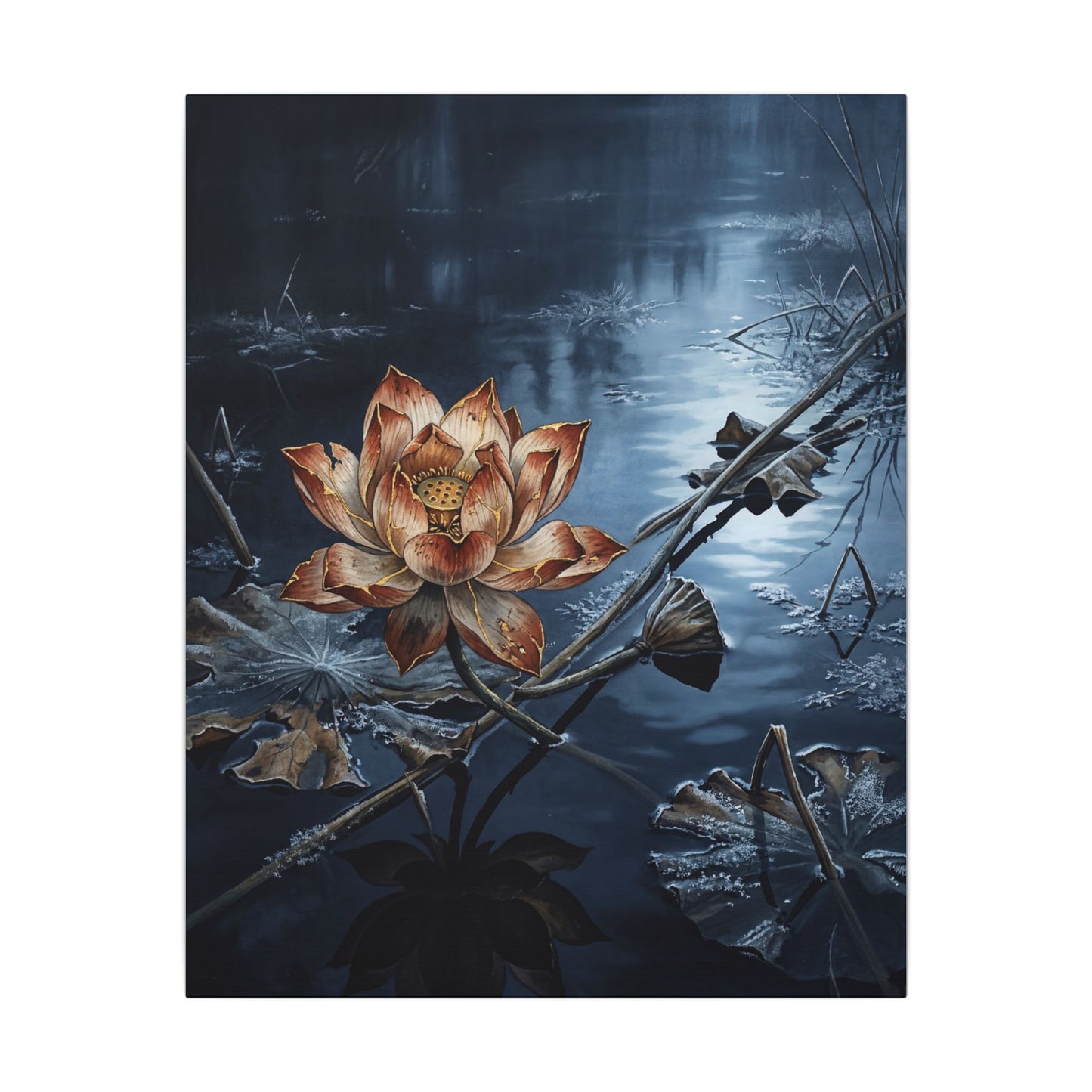 Winter Lotus Flower Broken Beauty Canvas Art | Healing Decor