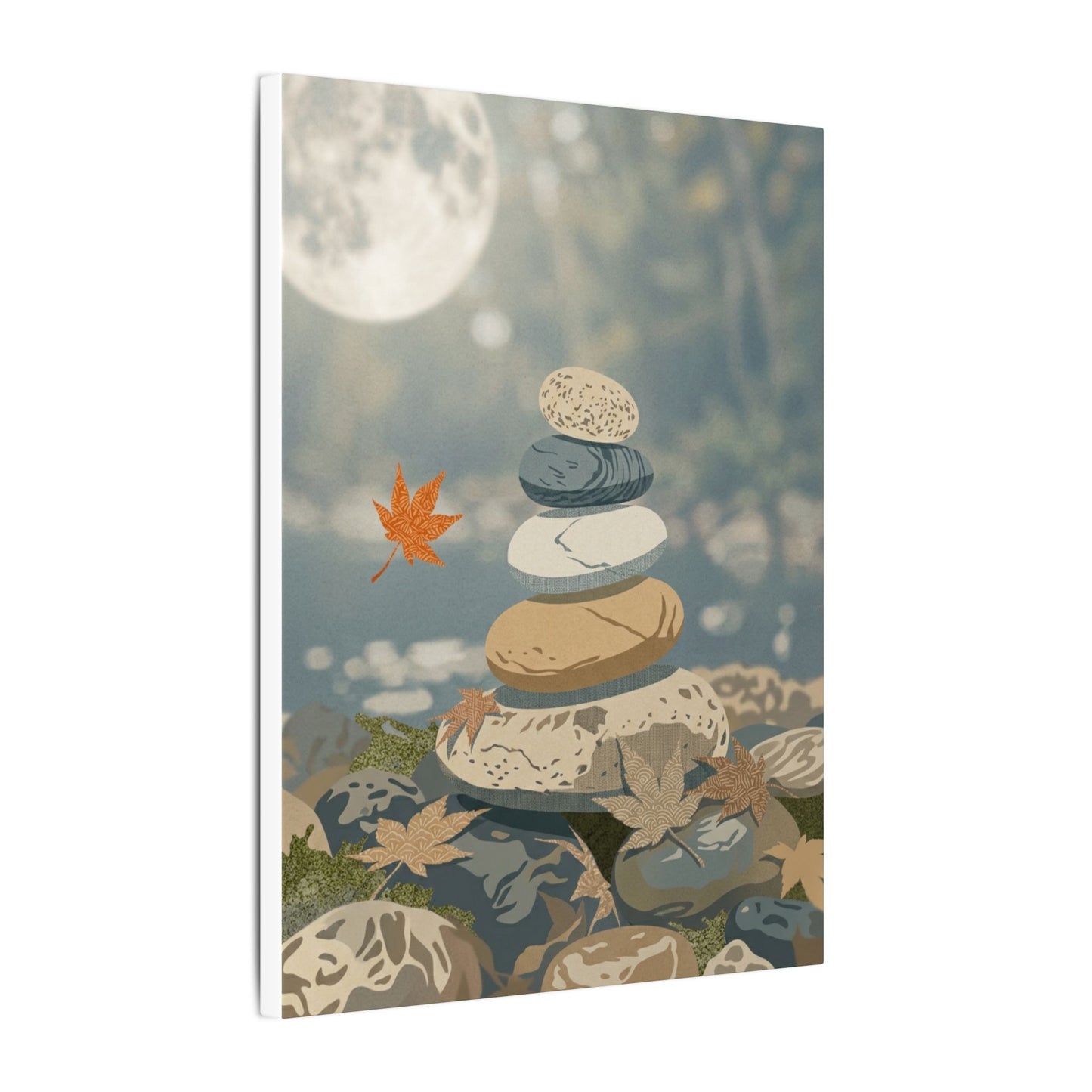 Warm River Stones Canvas Art - Japanese Pattern Japandi