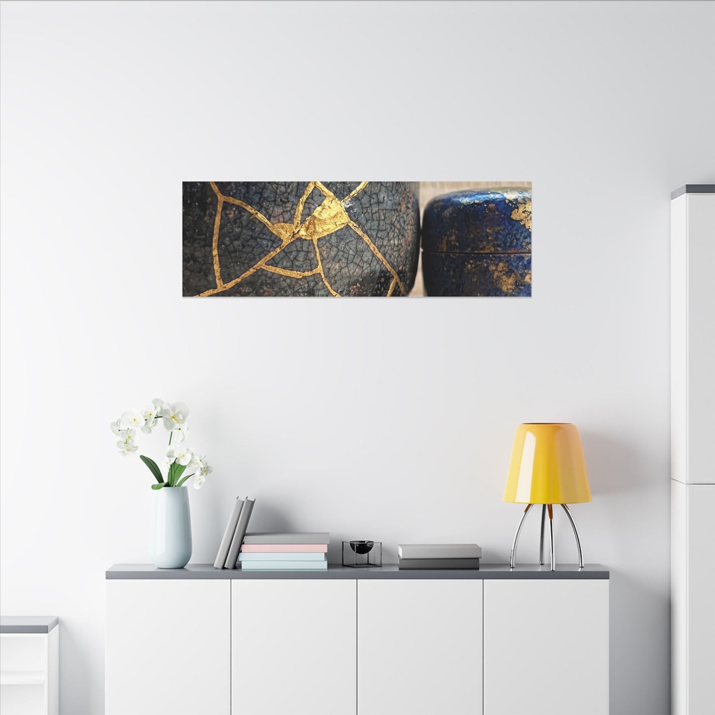Tea Ceremony Crackle Gold Canvas Art | Philosophical Kintsugi Art