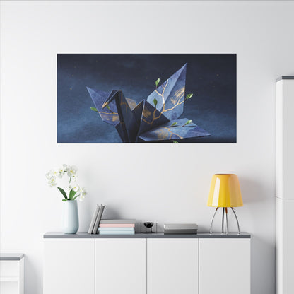 Kintsugi Paper Fold in Moonlight | Crackle Gold Canvas Art