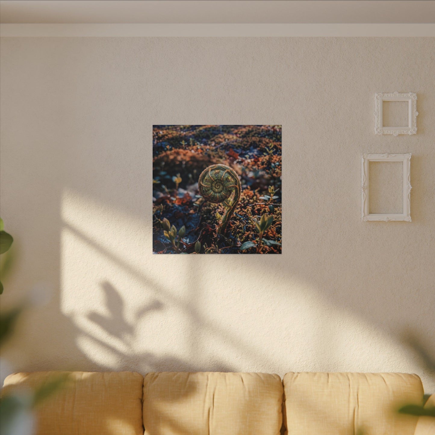 Kintsugi Fern Unfurling in Dappled | Gold Vein Canvas Art