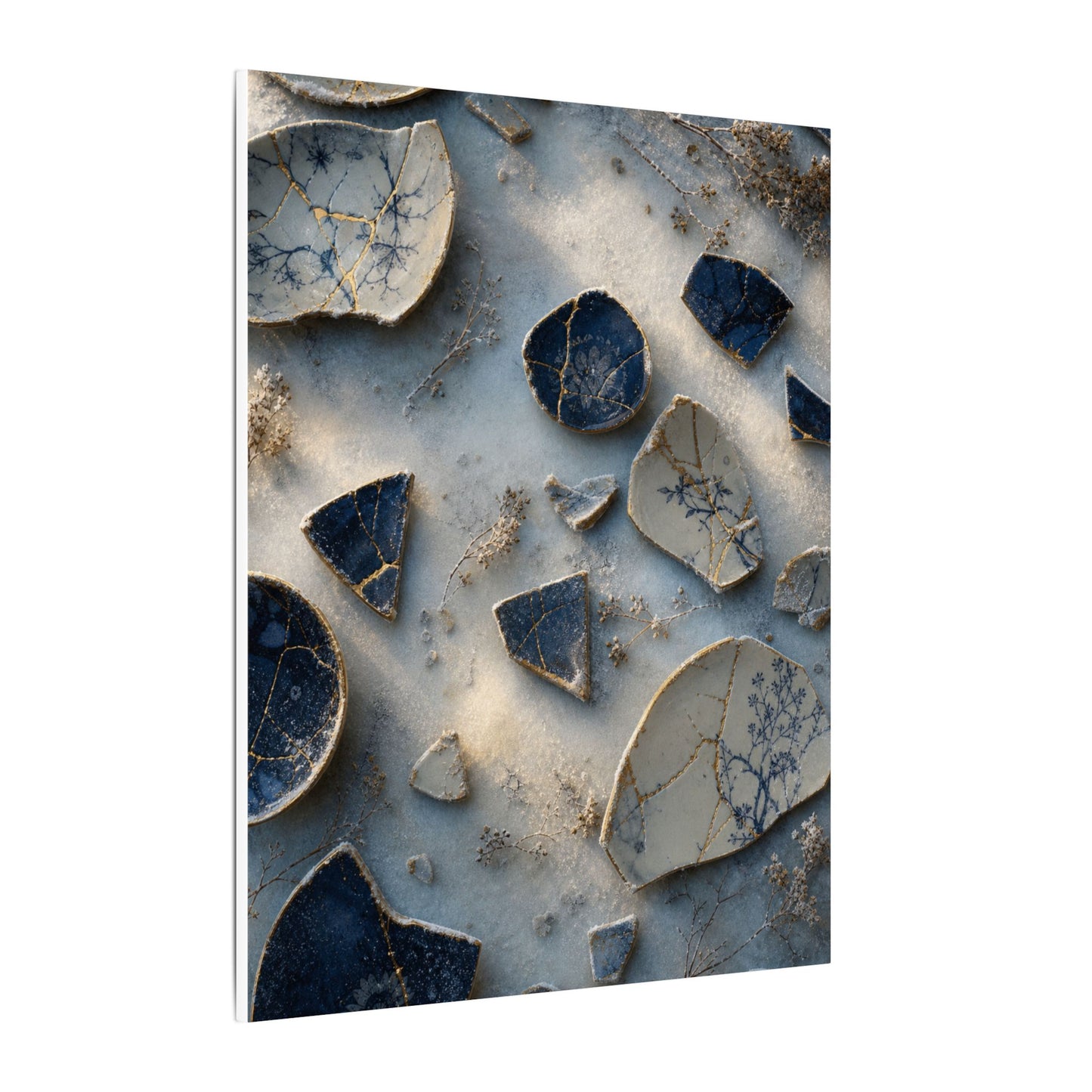 Broken Pottery Canvas Art | Winter Kintsugi Gold Vein Art