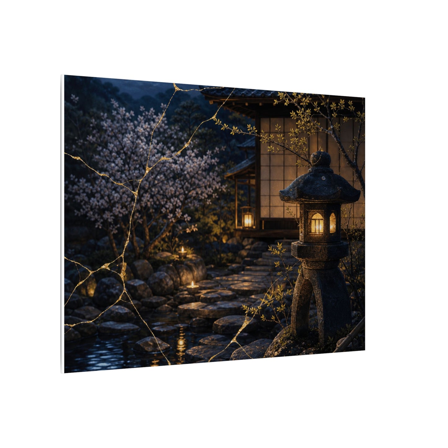 Seijaku Moonlit Garden Canvas Art - Kintsugi Gold Vein