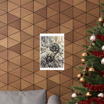 Japandi Fern Unfurling in Golden Hour | Watercolor Wall Art Print