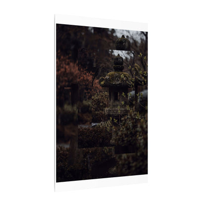 Stone Lantern Spring Canvas Art | Dark Japandi Bold Design