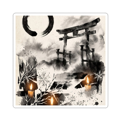 Winter Torii Gate Enso Sticker | Contemplative Decor Art Print