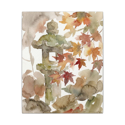 Stone Lantern Watercolor Canvas Art | Earthy Japandi Art