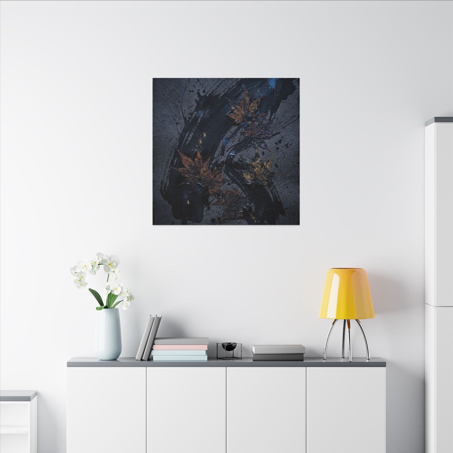 Sophisticated Ink Brushstroke Canvas Art - Dark Texture Dark Japandi
