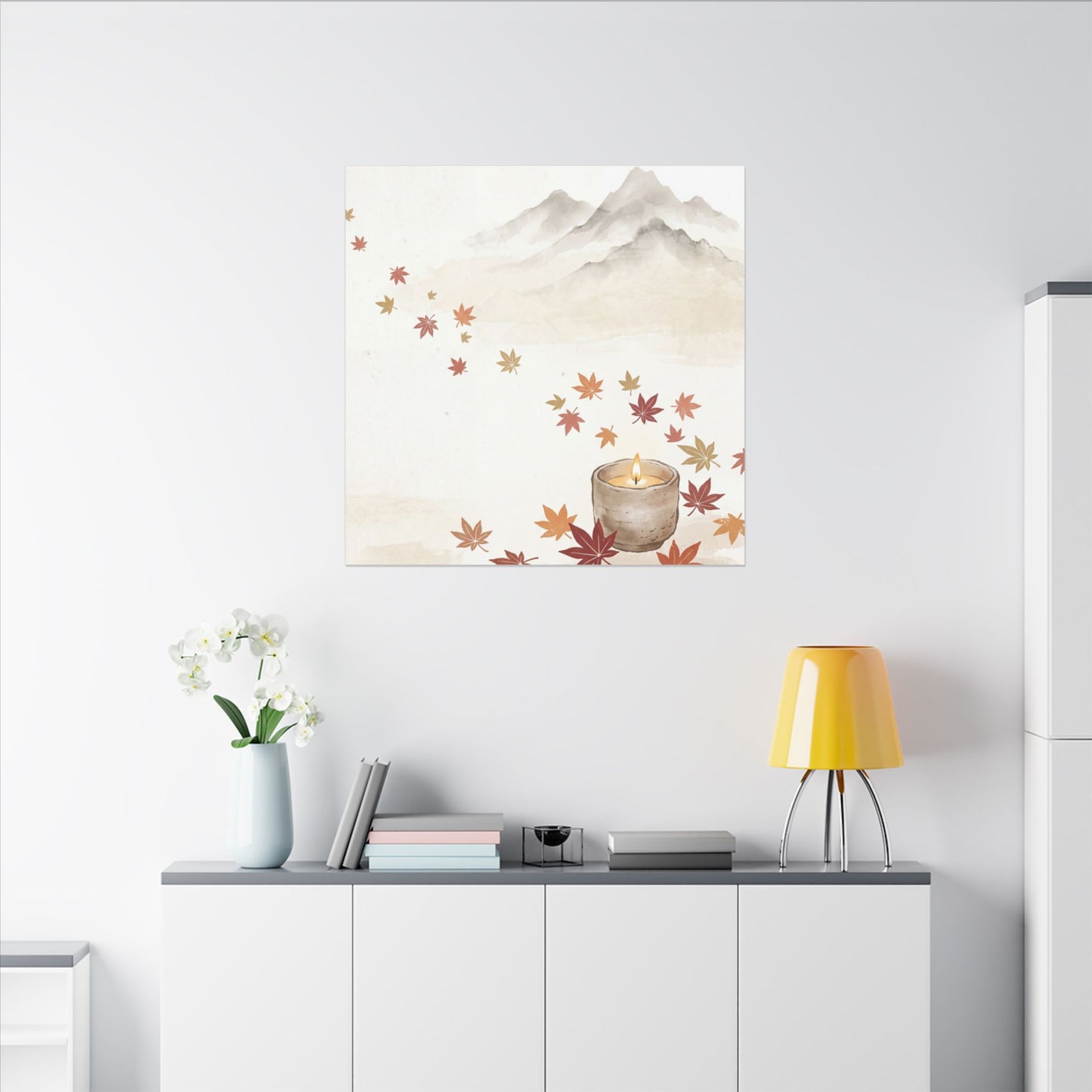 Earthy Mountain Mist Canvas Art - Japanese Pattern Japandi