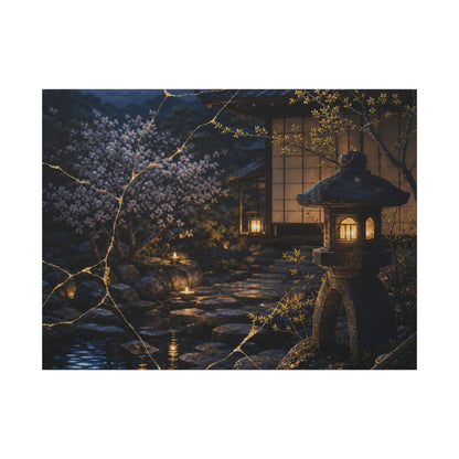 Seijaku Moonlit Garden Canvas Art - Kintsugi Gold Vein