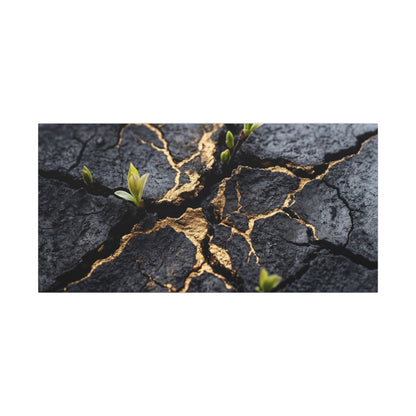 Ma Cracked Earth Canvas Art - Dark Japandi Charcoal Ink
