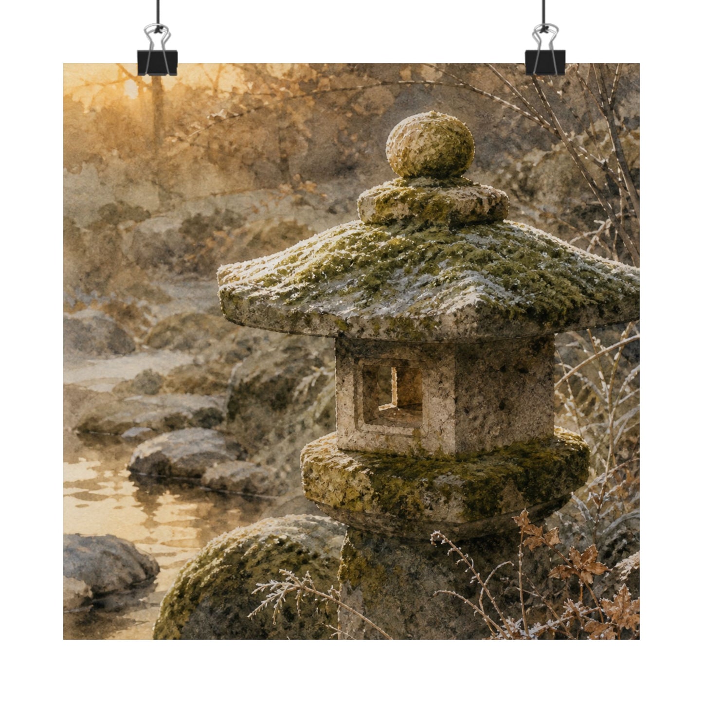 Winter Stone Lantern Watercolor Wall Art Print | Neutral Decor