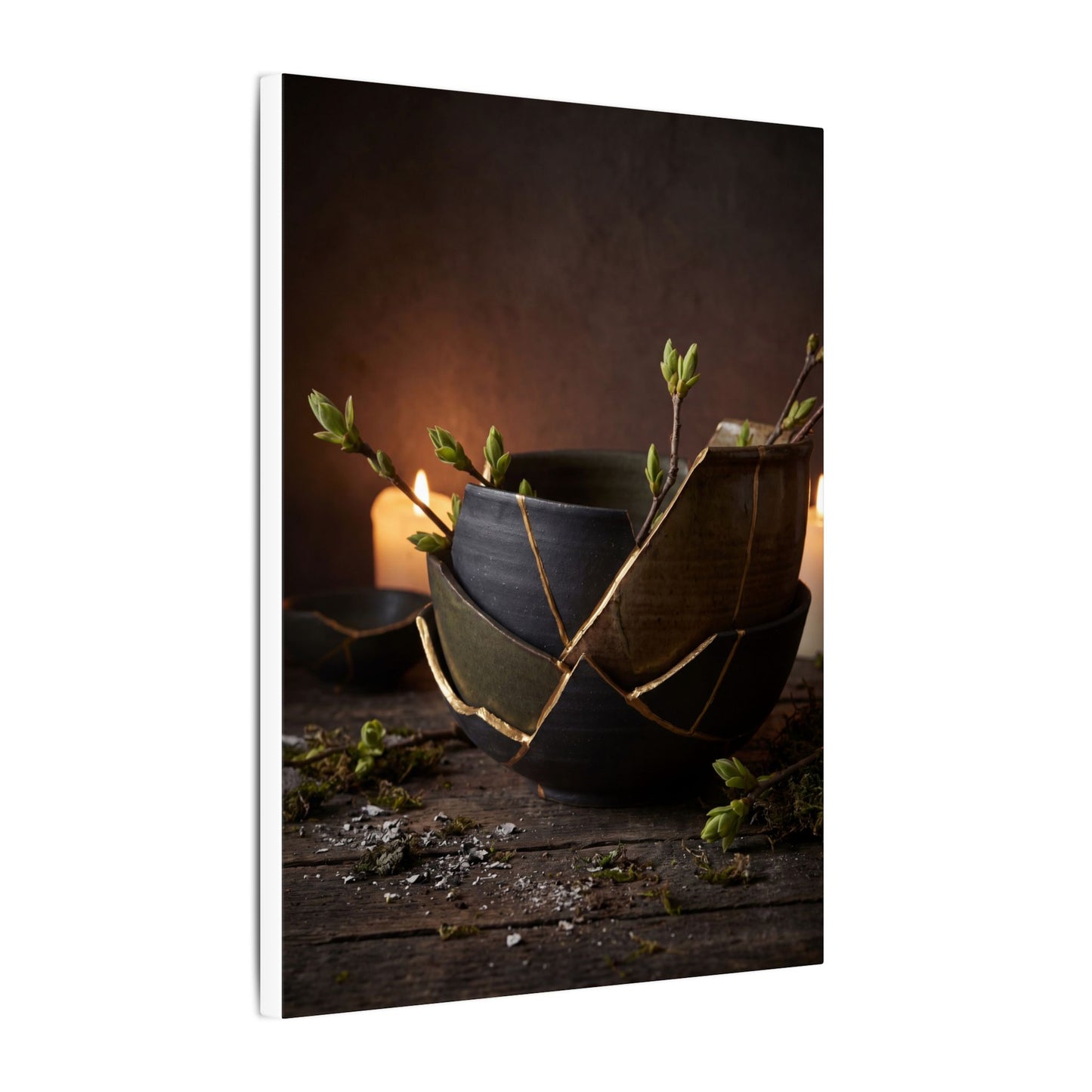 Broken Pottery Spring Canvas Art | Dark Japandi Luxurious Design
