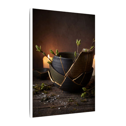 Broken Pottery Spring Canvas Art | Dark Japandi Luxurious Design