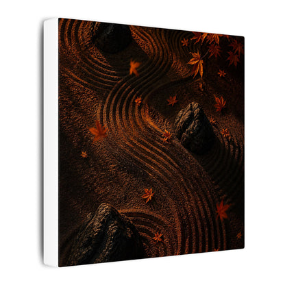 Dark Japandi Rock Garden in Golden Hour | Charcoal Ink Canvas Art