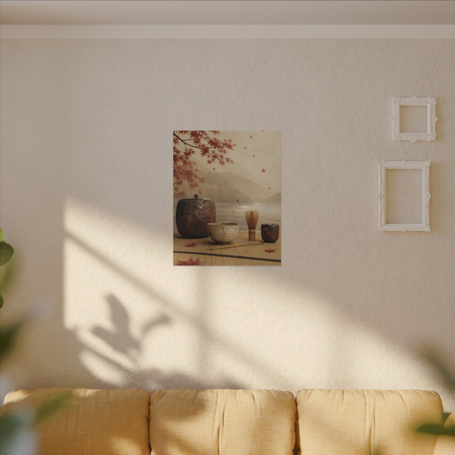 Tea Ceremony Canvas Art | Autumn Kintsugi Gold Vein Art