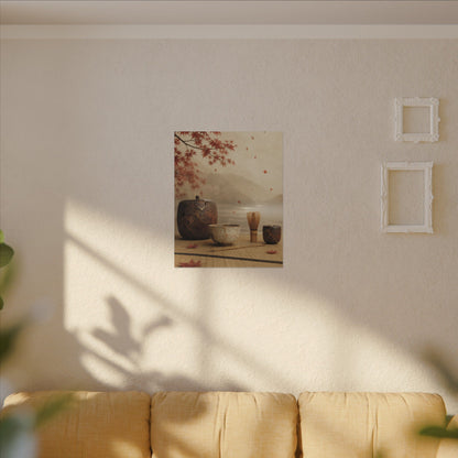 Tea Ceremony Canvas Art | Autumn Kintsugi Gold Vein Art