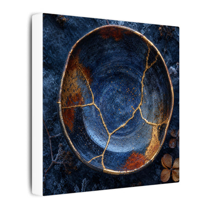 Kintsugi Ceramic Bowl in Moonlight | Crackle Gold Canvas Art