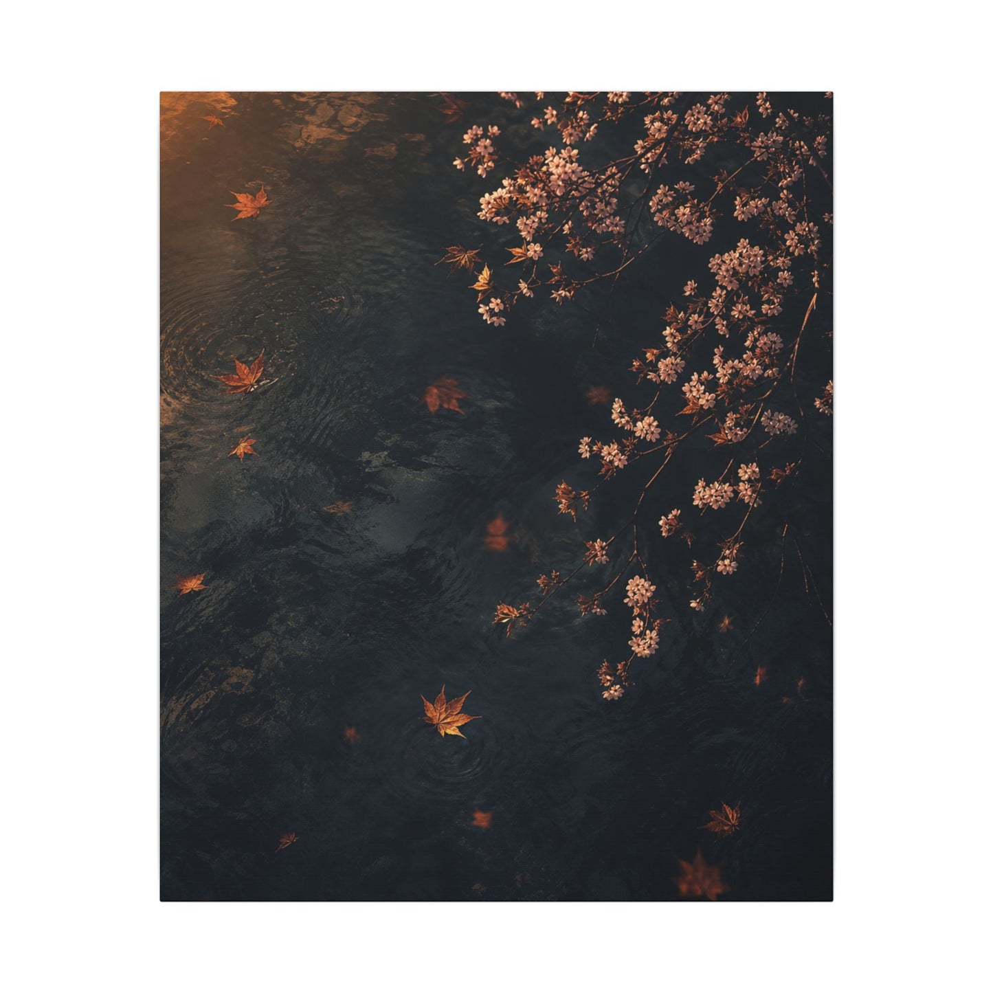 Golden Hour Cherry Blossom Canvas Art - Dark Japandi Kanso
