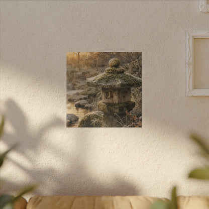 Winter Stone Lantern Watercolor Canvas Art | Earthy Decor
