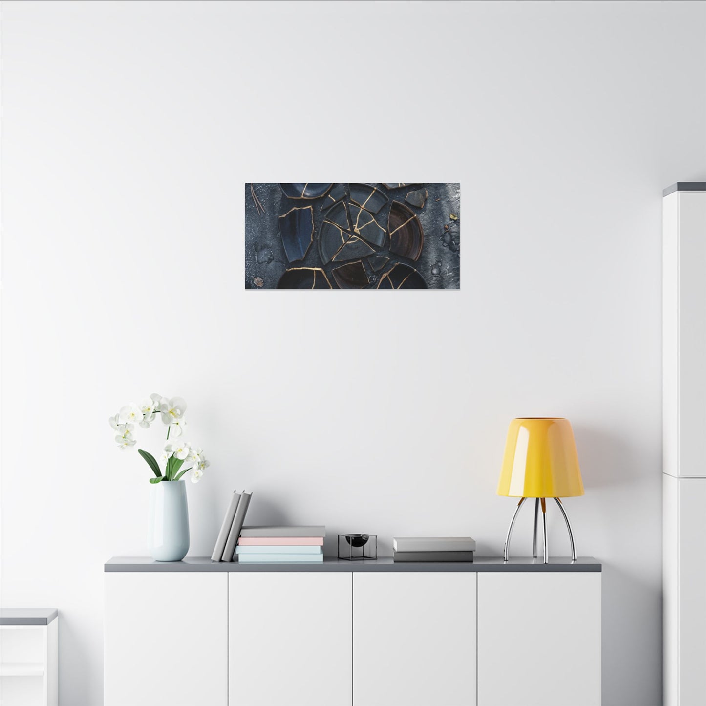 Dark Japandi Broken Pottery in Dappled | Shadow Zen Canvas Art