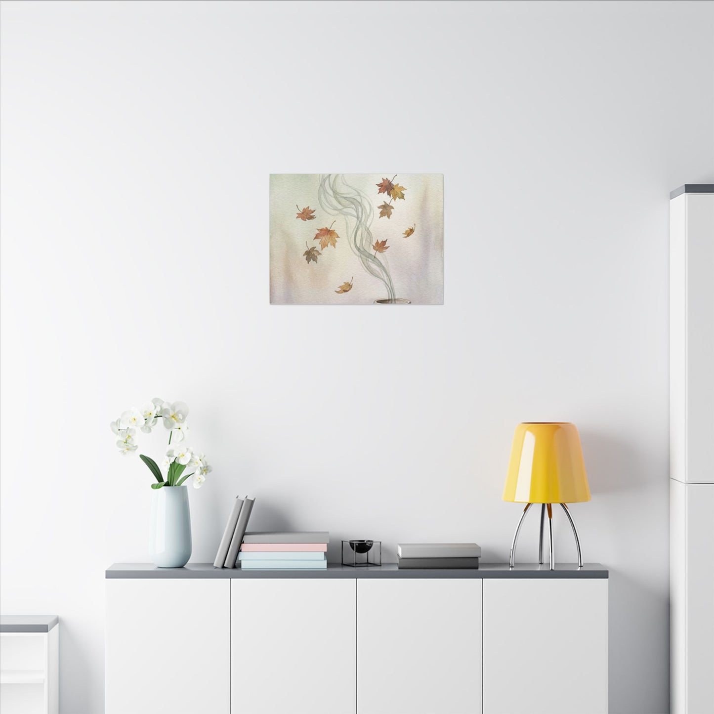 Incense Smoke Canvas Art | Autumn Japandi Watercolor Art