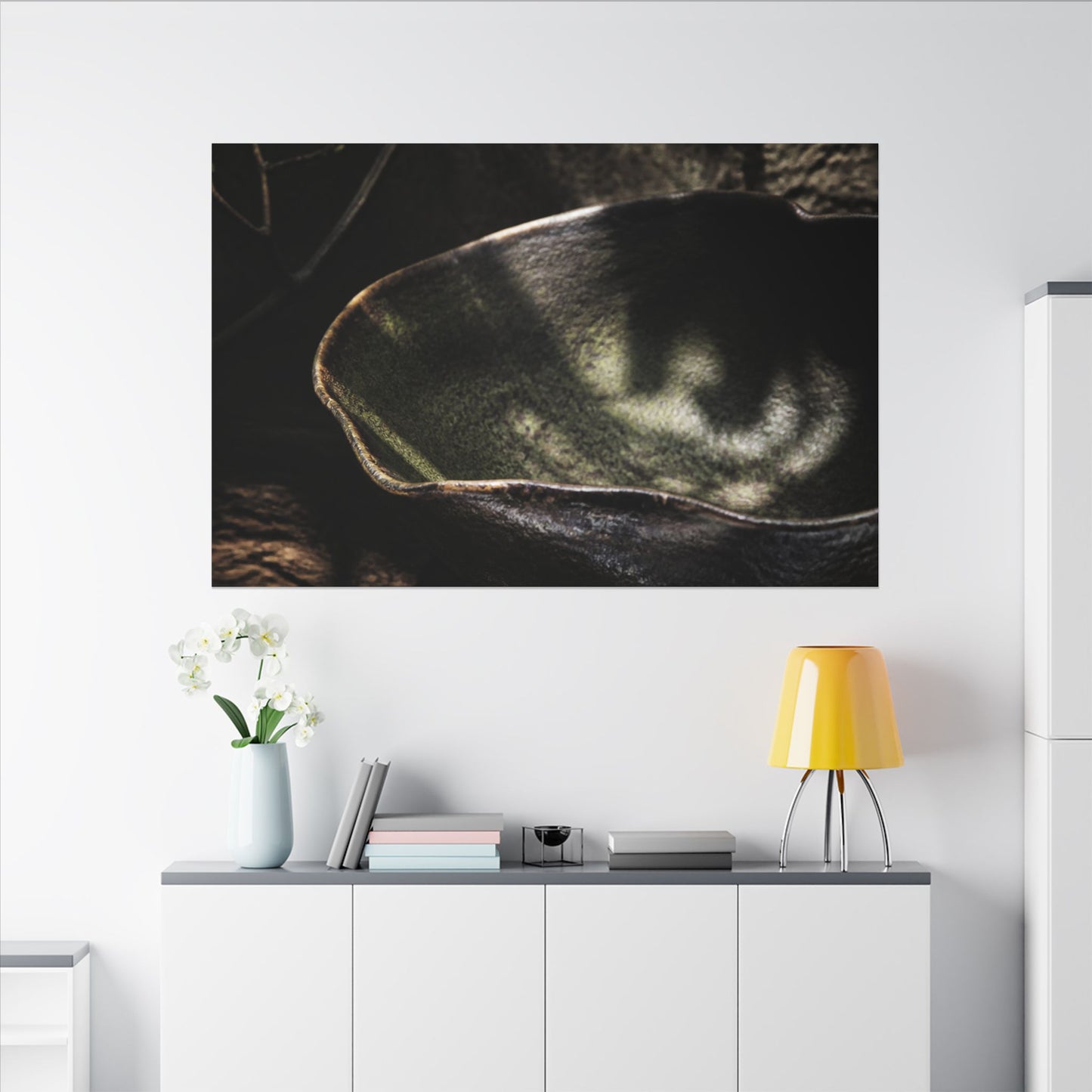 Sophisticated Ceramic Bowl Canvas Art - Dark Texture Dark Japandi