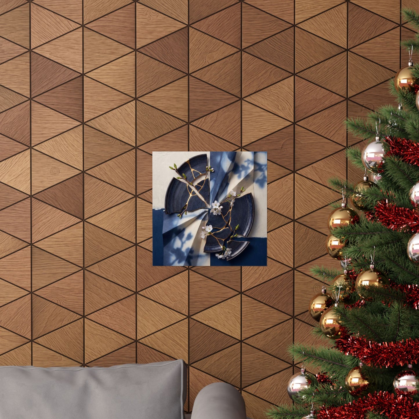Kintsugi Paper Fold in Moonlight | Gold Repair Wall Art Print