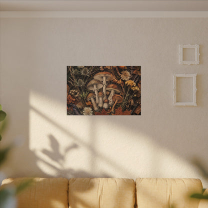 Autumn Dried Flowers Mushroom Illustration Canvas Art | Earthy Decor