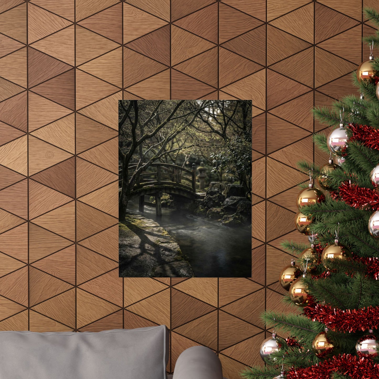 Bold Wooden Bridge Wall Art Print - Shadow Zen Dark Japandi