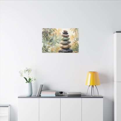 Golden Hour River Stones Canvas Art - Japandi Mono No Aware
