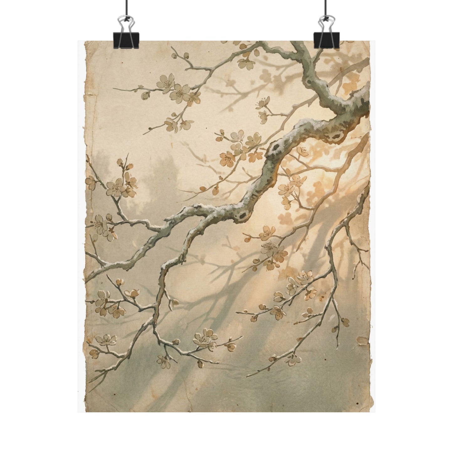 Cherry Blossom Japanese Pattern Wall Art Print | Earthy Japandi Art Art Print
