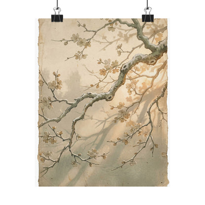Cherry Blossom Japanese Pattern Wall Art Print | Earthy Japandi Art Art Print